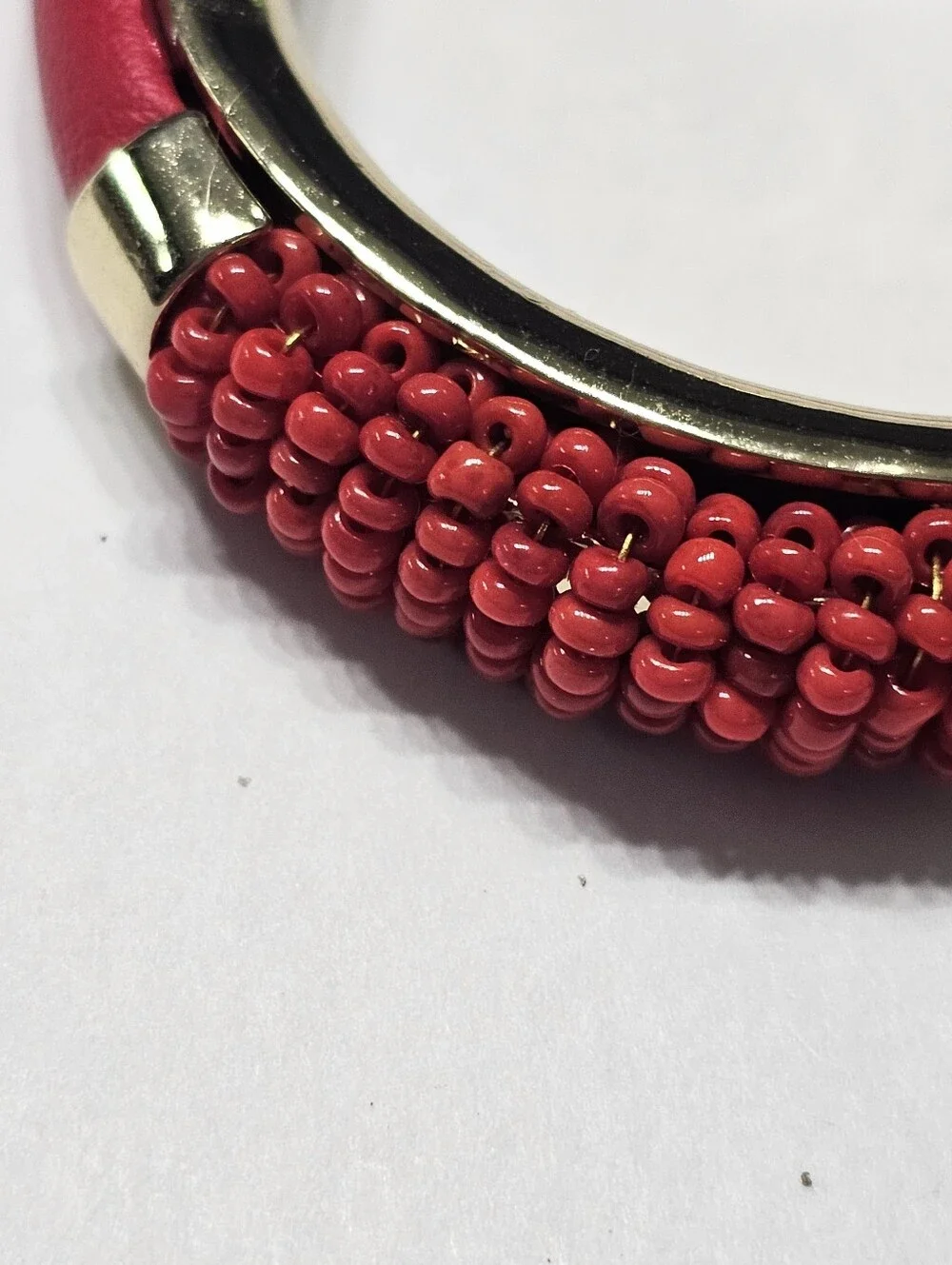 NWT Chunky Gold Red Leather & Beaded Statement Cuff Bracelet